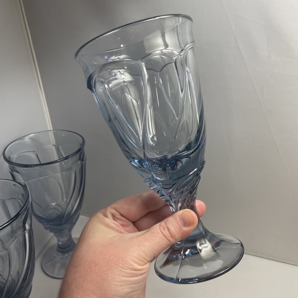 Vintage NORITAKE Sweet Swirl Glass Set of 4 Water Goblets Light Blue 7 3/8" - Picture 3 of 11